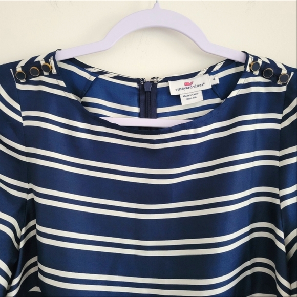 Vinyard‎ Vine 100% Silk Navy Striped Marine look Blouse Top 4 - Picture 2 of 4